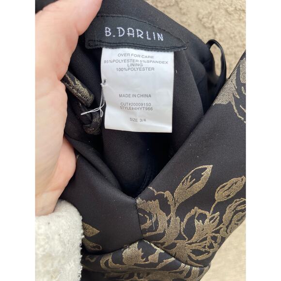 NWT - B. Darlin Black/Gold Floral lace up back Mini Dress - 3/4 - Picture 4 of 4